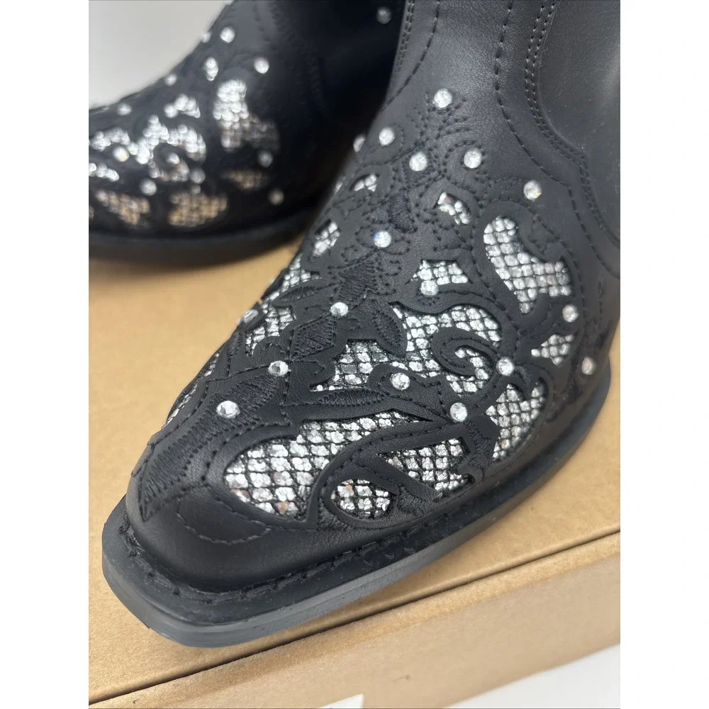 Rhinestone Crystal Women's Cowboy Boots- Mid Calf To Knee‎ High Size 7.5
